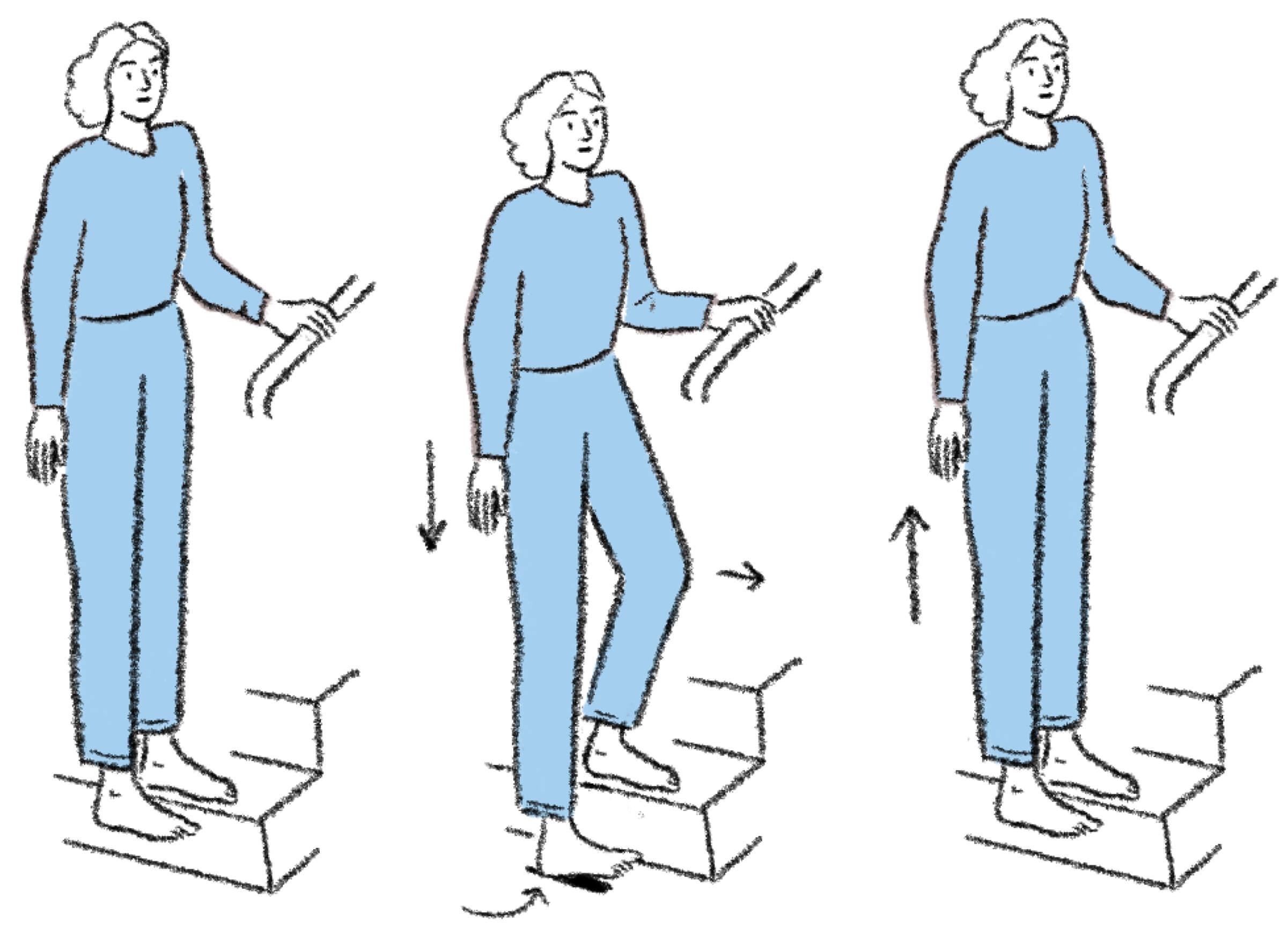 Illustration of woman tapping feet on stairs