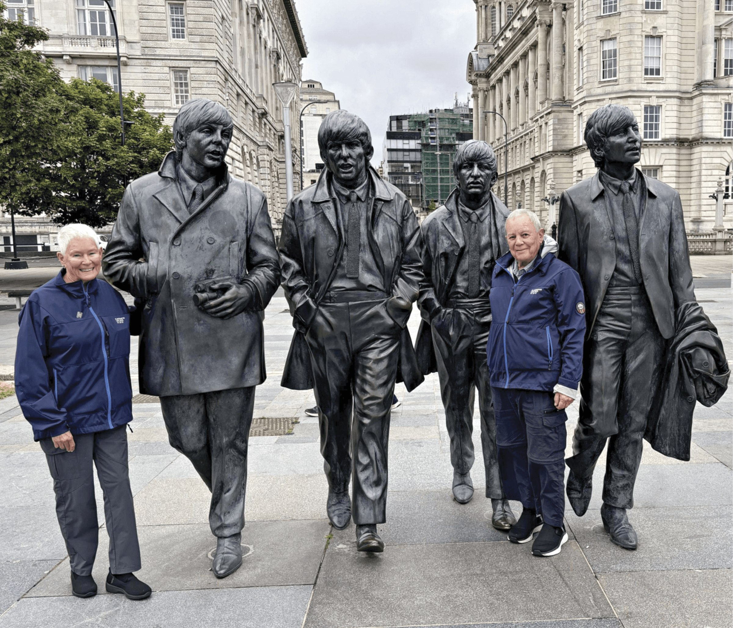 Photographs of Tim and Pat Bittle at sear and standing in front of statues of The Beatles&nbsp;