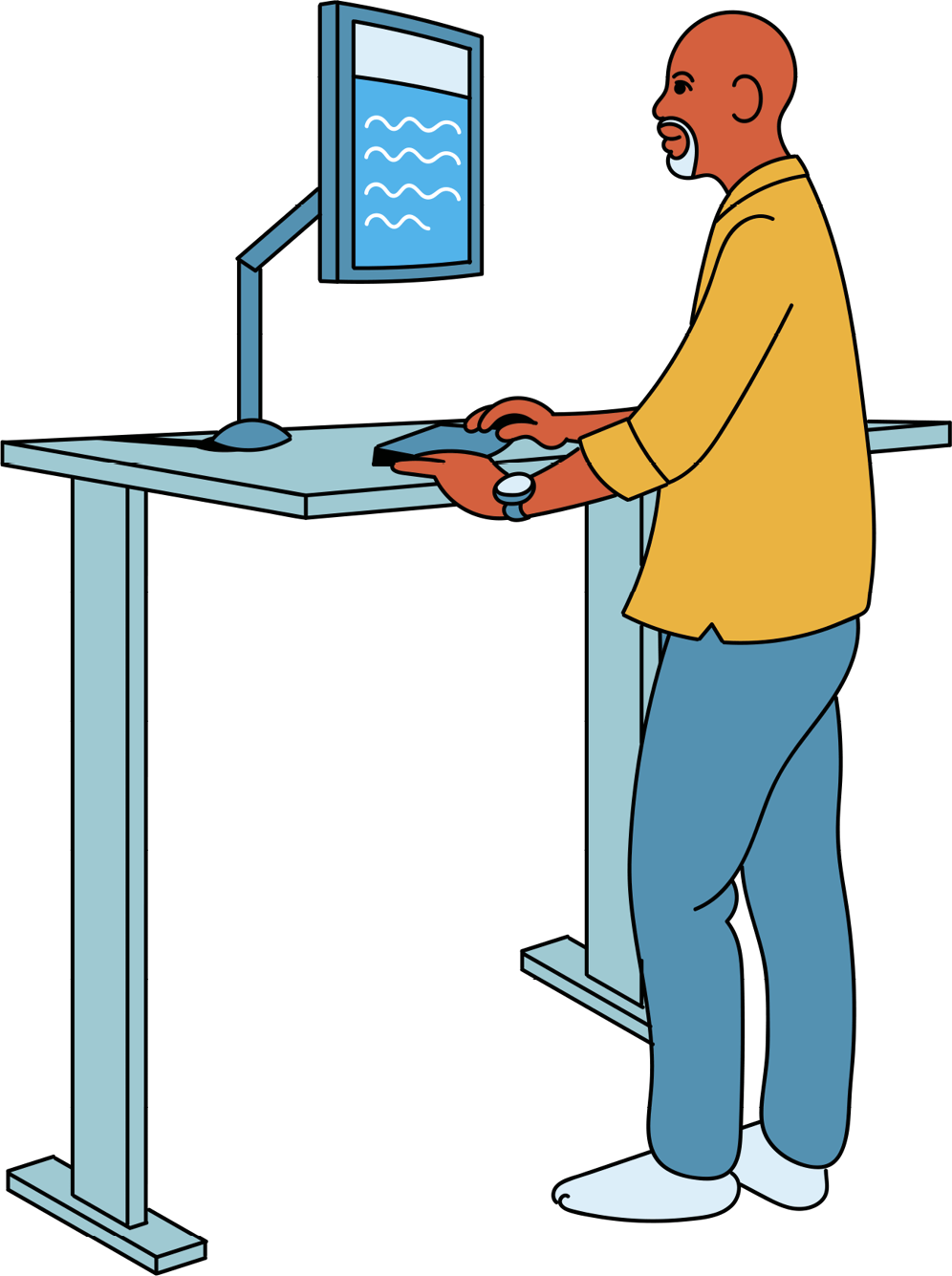 Illustration of a man at a standing desk working&nbsp;