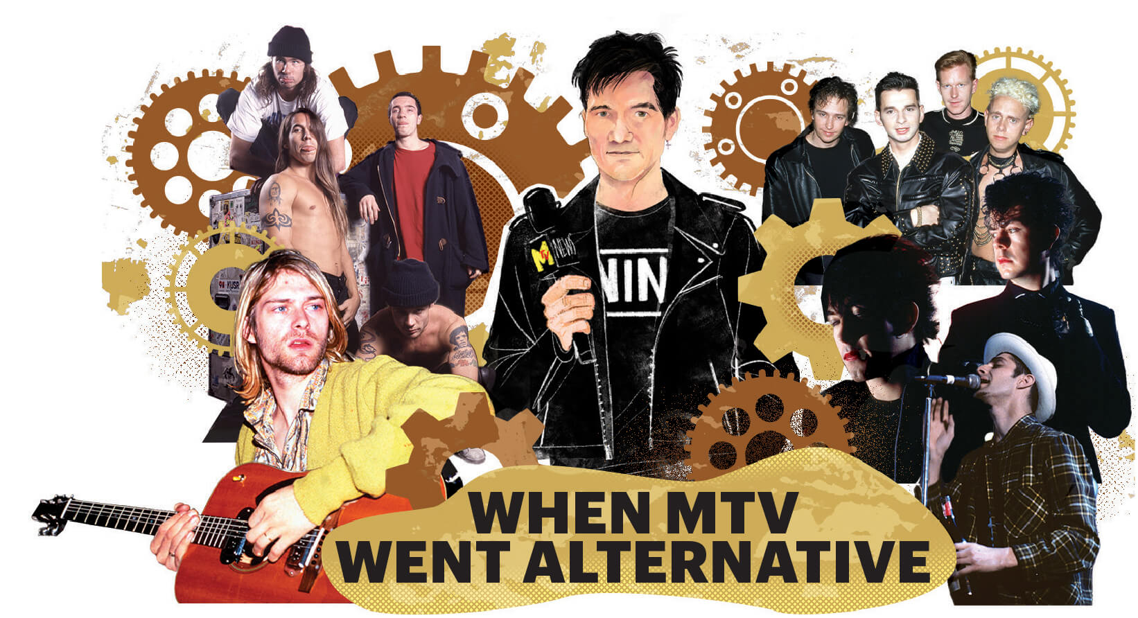 Grungy collage of various bands from MTV that went alternative&nbsp;