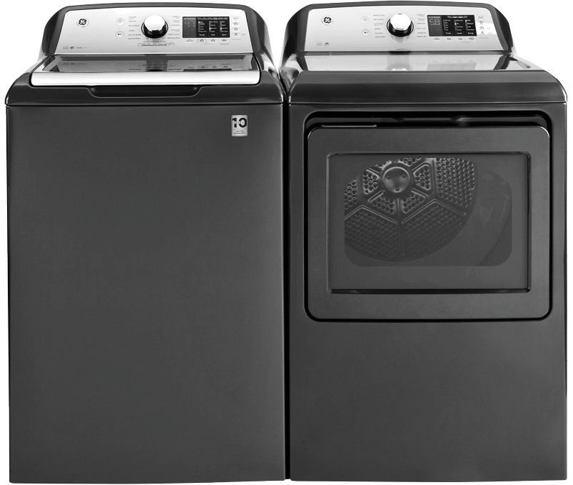 Two black GE appliances