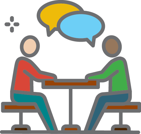 Illustration of two people sitting at a table having a conversation&nbsp;