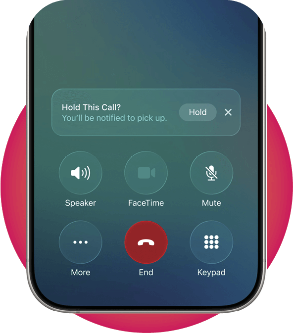 An iPhone screen showing a call that is on indefinite hold.&nbsp;