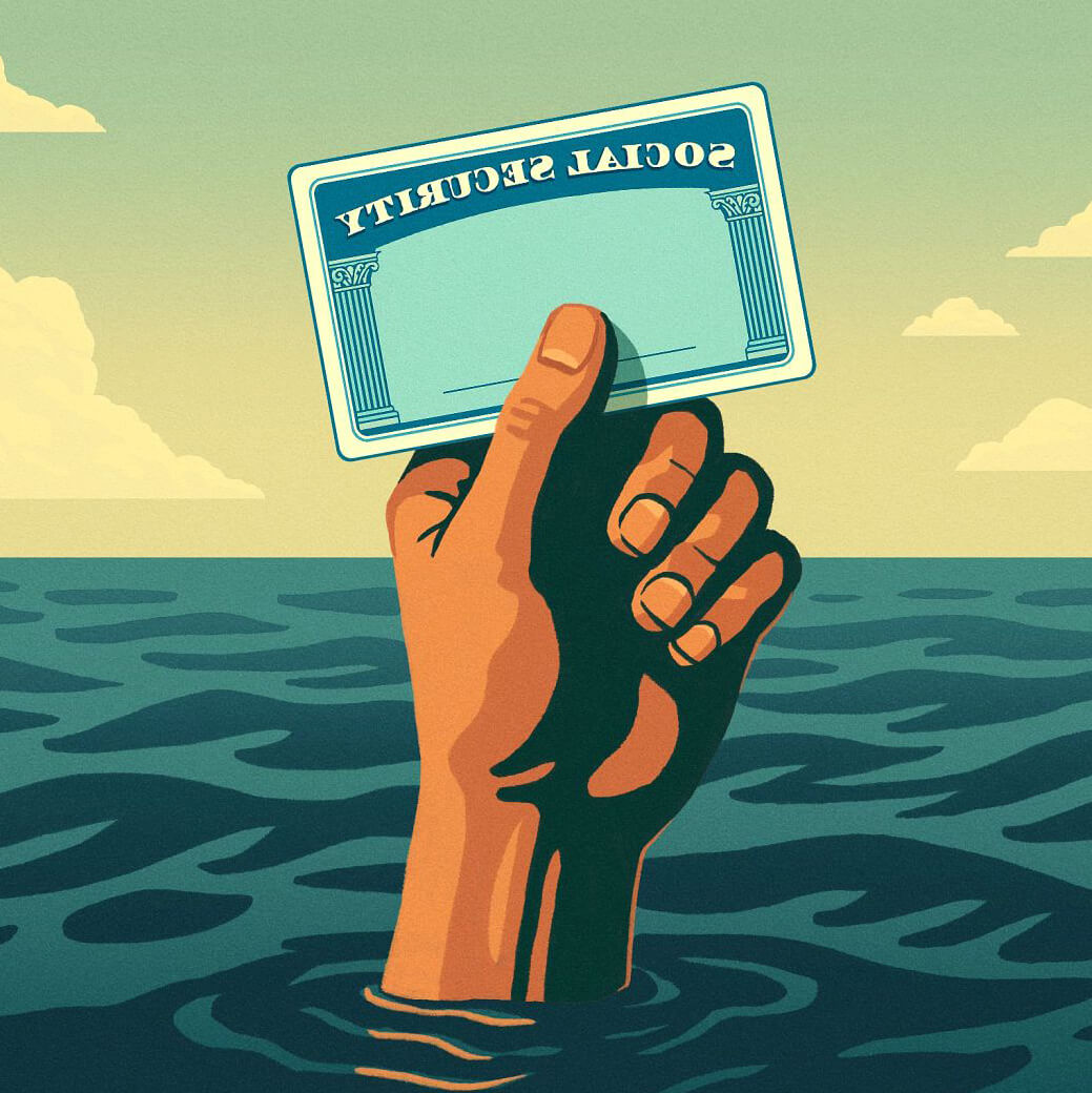 Illustration of a hand sticking out of the water holding a SSN card