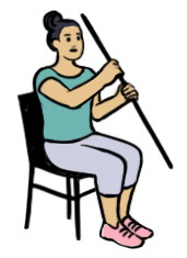 Illustration of woman sitting in chair, holding a dowel