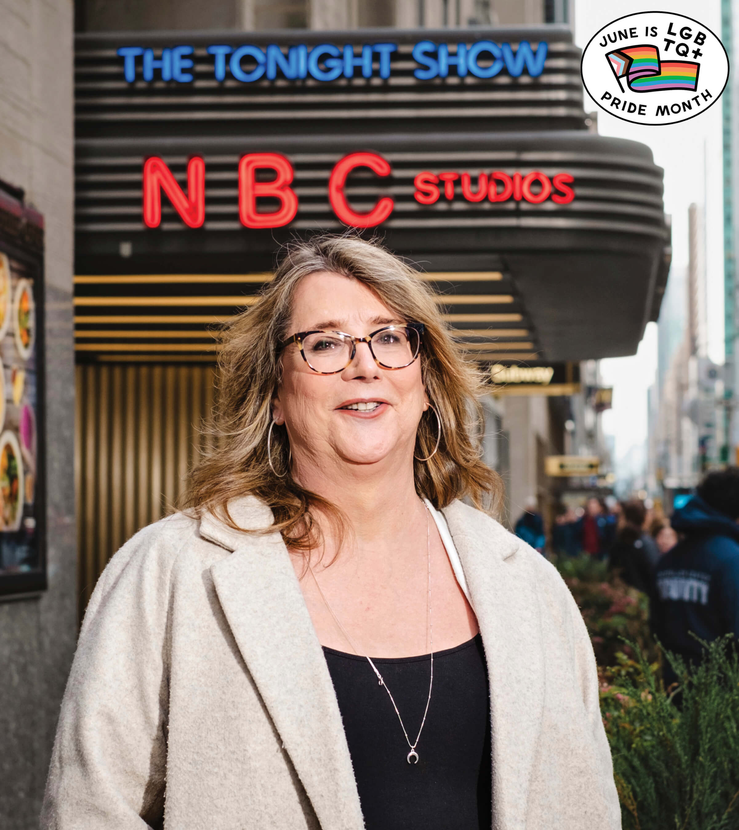 Photo of Caragh Donley standing in front of NBC Studios