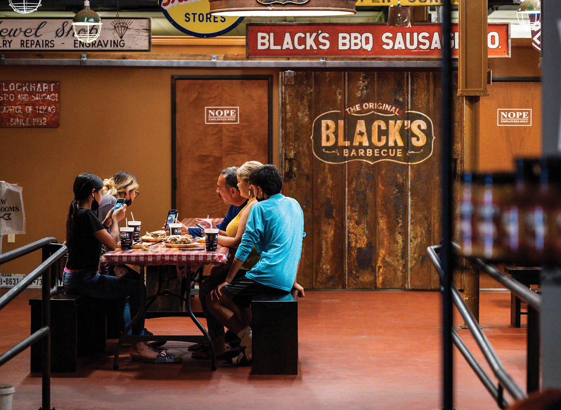 Photo of family eating at Black's Barbecue in Lockhart, Texas