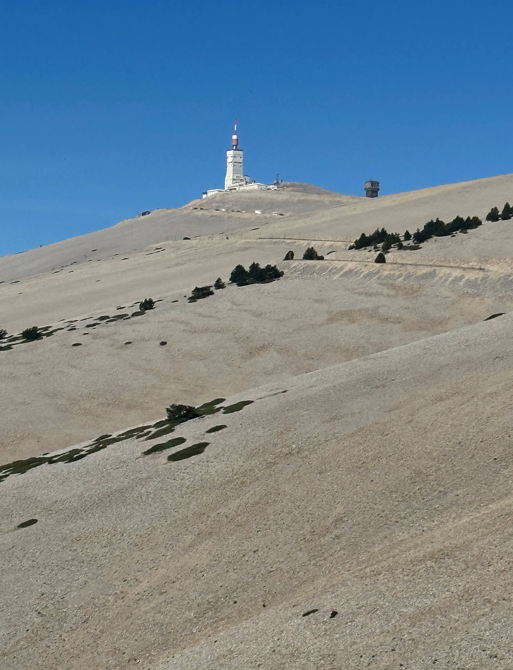 Photo of summit weather station at top of Mont Ventoux