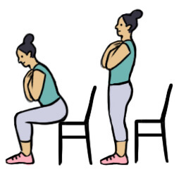 Illustration of woman sitting in chair then standing up