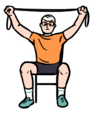 Illustration of man sitting in chair, holding elastic band shoulder-width apart