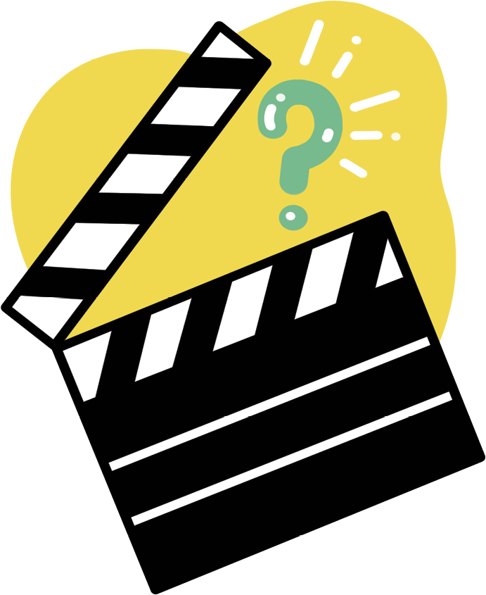 Illustration of a movie scene slate with a question mark next to it