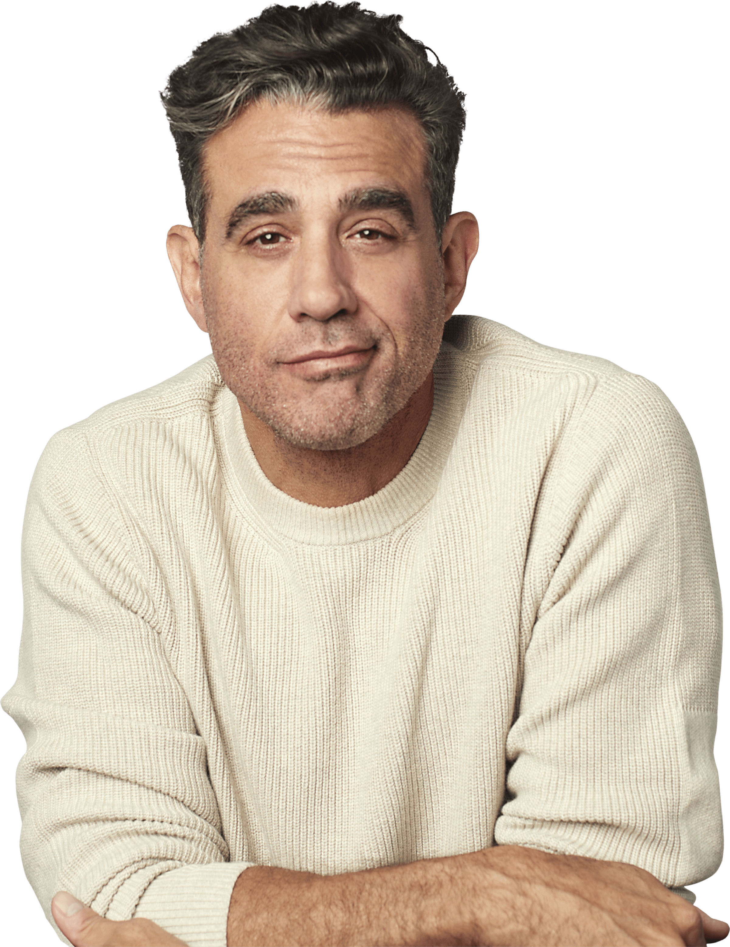 Portrait of Bobby Cannavale in a white sweater