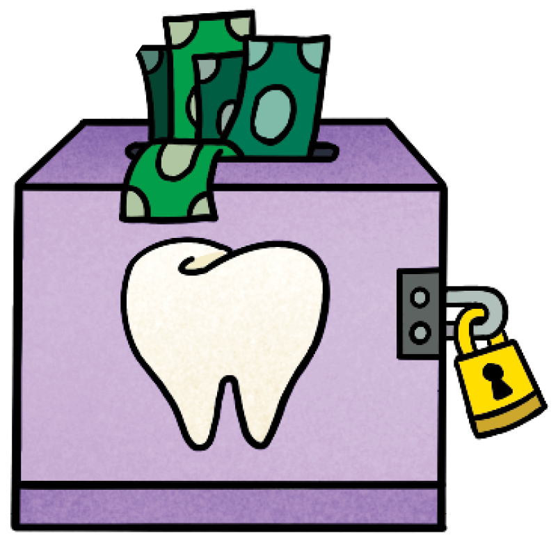 Illustration of a savings box with a tooth on it