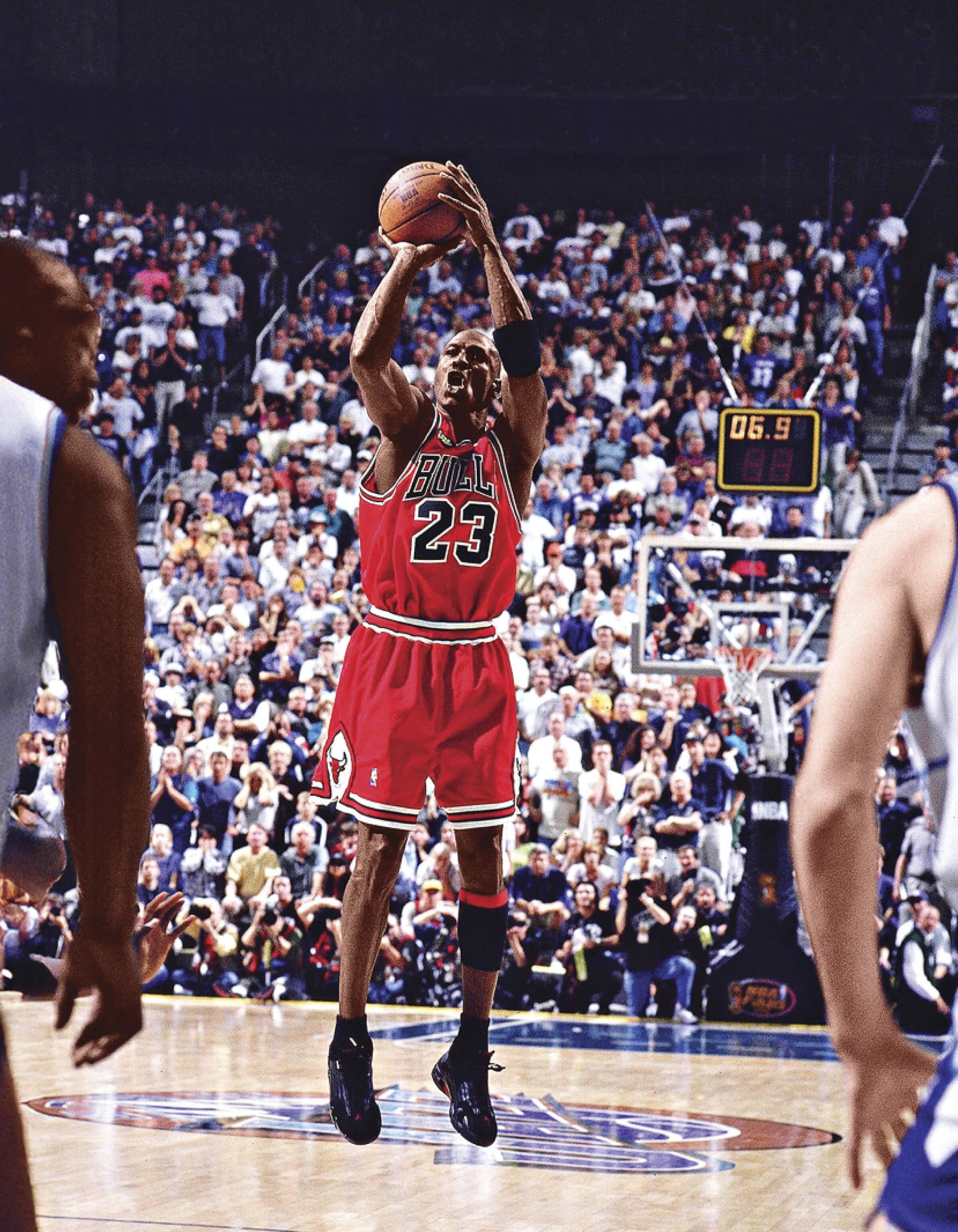 Photo of Michael Jordan jumping with a basketball