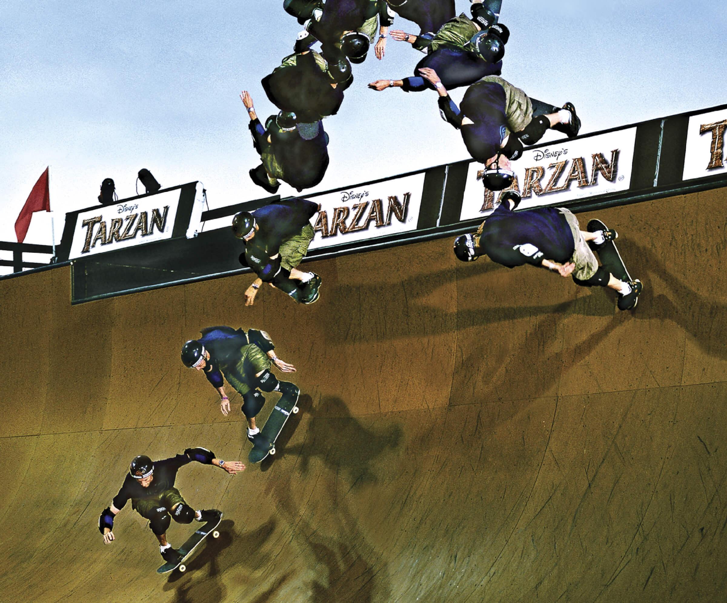 Photo of Tony Hawk landing a trick