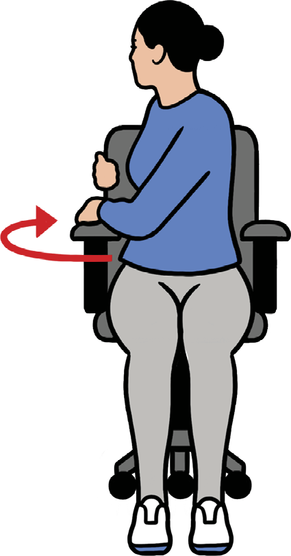 Illustration of a woman sitting in her chair and twisting her torse to look behind 