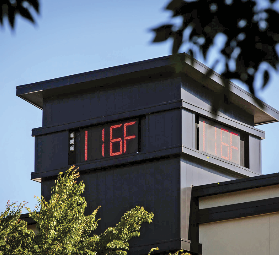 Image of a building that shows the outside temperature to be 116F