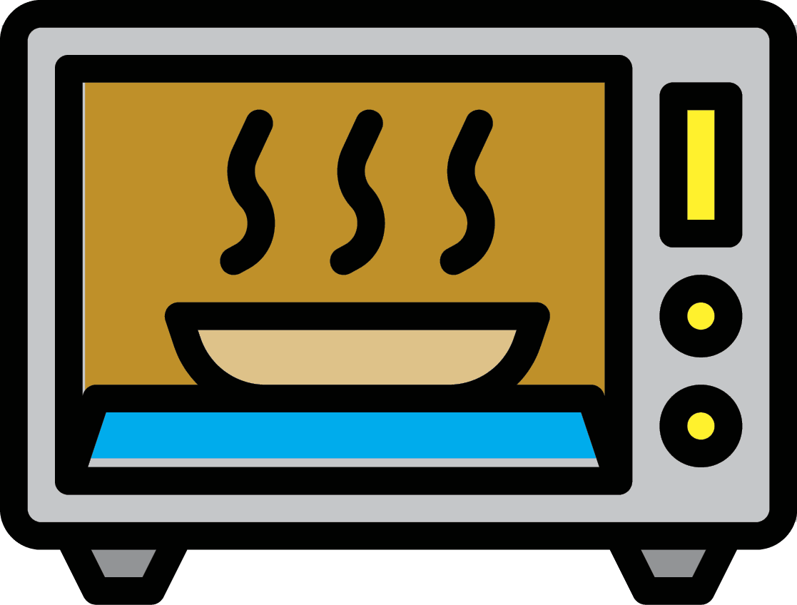 Illustration of a microwave heating up a bowl of food 