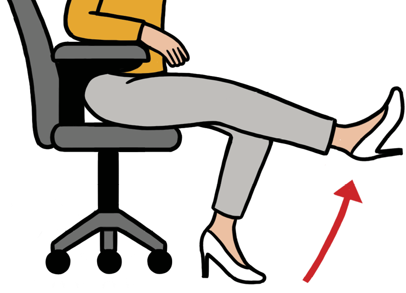 Illustration of a woman sitting in a chair and lifting one leg straight up at a time 