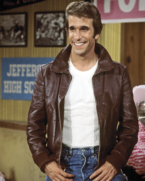 Image of Fonzie wearing his brown leather jacket 