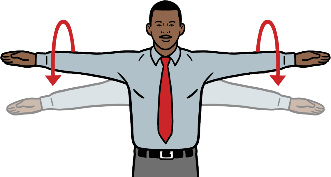 Illustration of a man extending his arms out and rotating them in small circles 