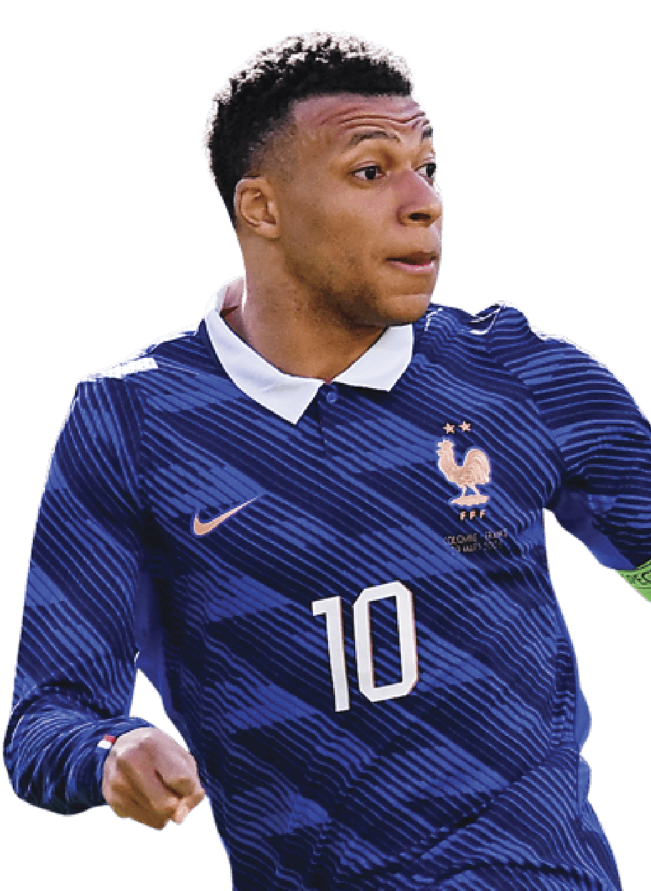 Image of Kylian Mbappé playing in his team jersey 