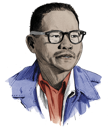 Illustrated portrait of Larry Itliong 