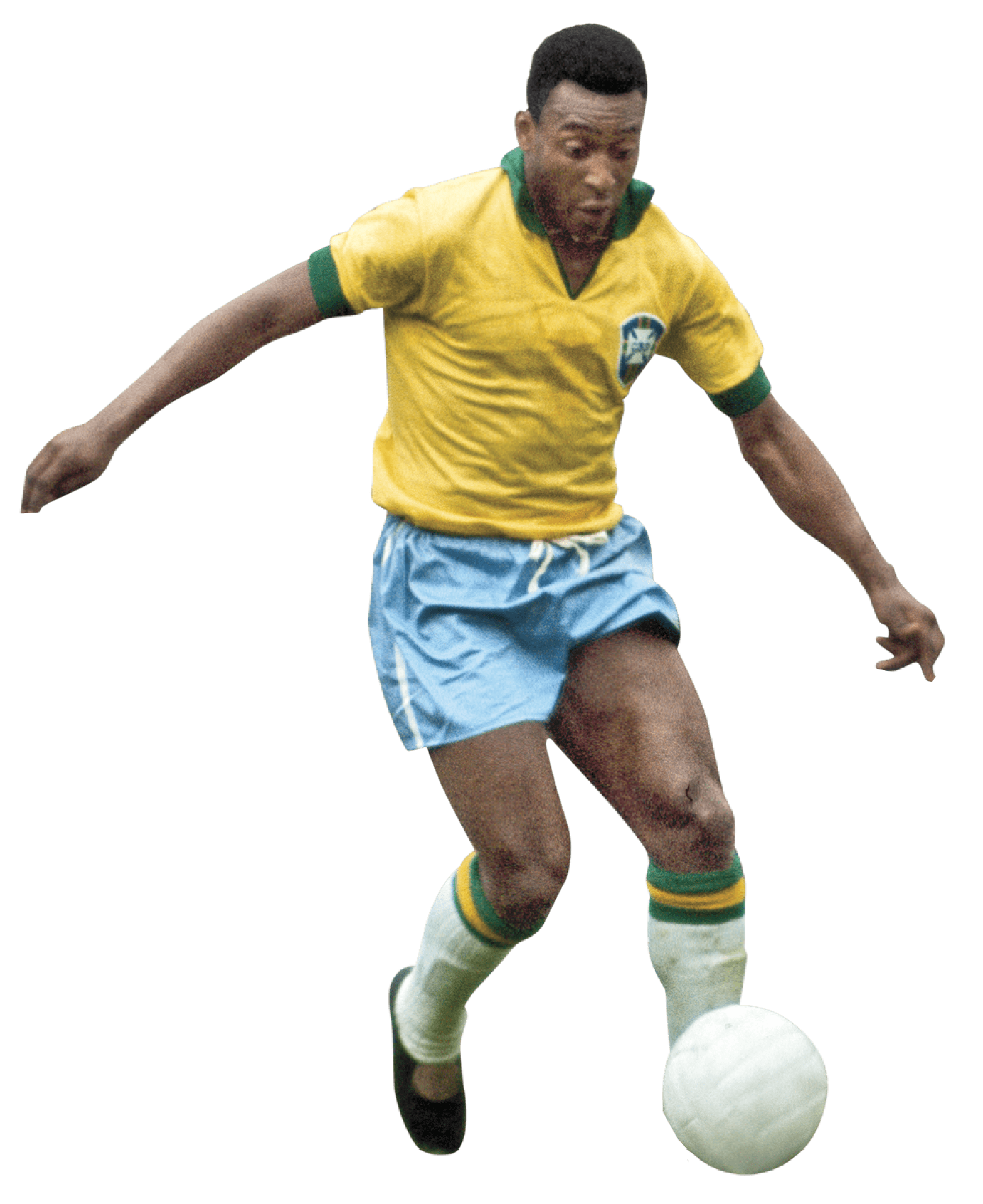 Silhouette of the Brazilian Legend Pele in his jersey playing football 