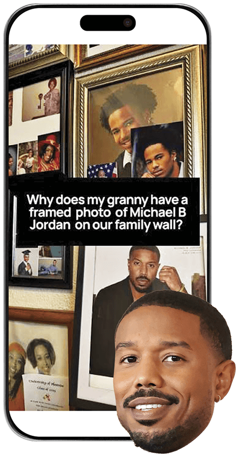 An iPhone with pictures of Michael B. Jordan on it 