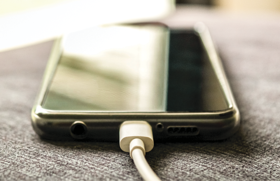 A phone plugged in