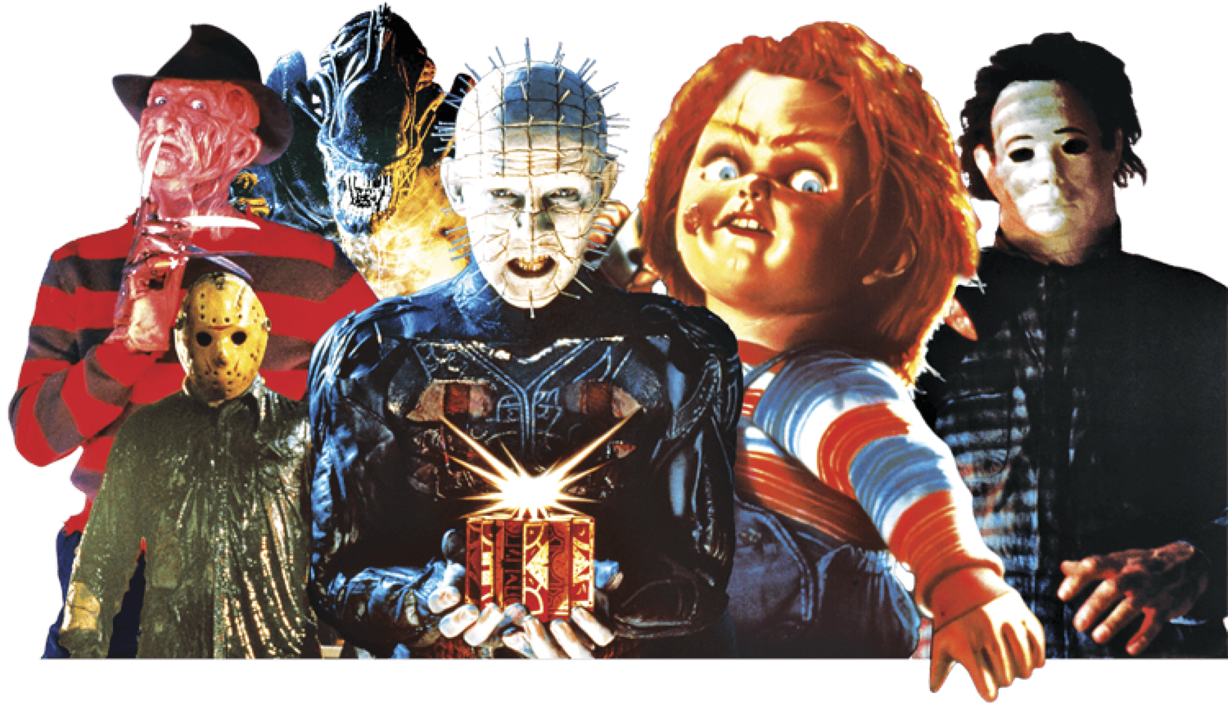 Collage of several villains from horror movies