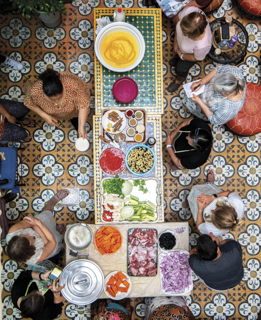Top view of a colorful dinner table in Morocco 