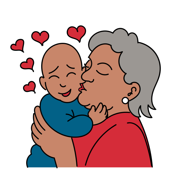 Image of a grandmother holding the baby in her arms with love 