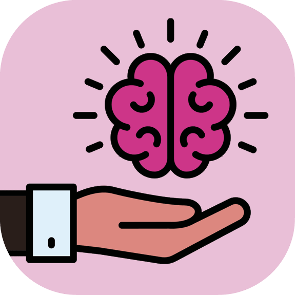 Icon of a hand holding up a brain