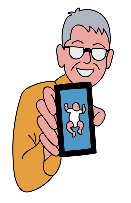 A grandparent showing a picture of their grandchild on their phone 