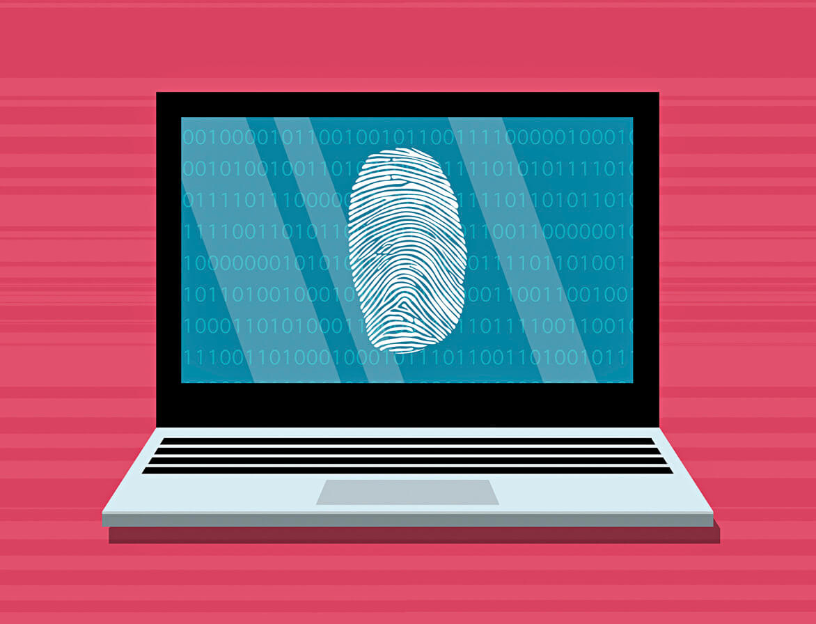 Illustration of a laptop with a finger print on it
