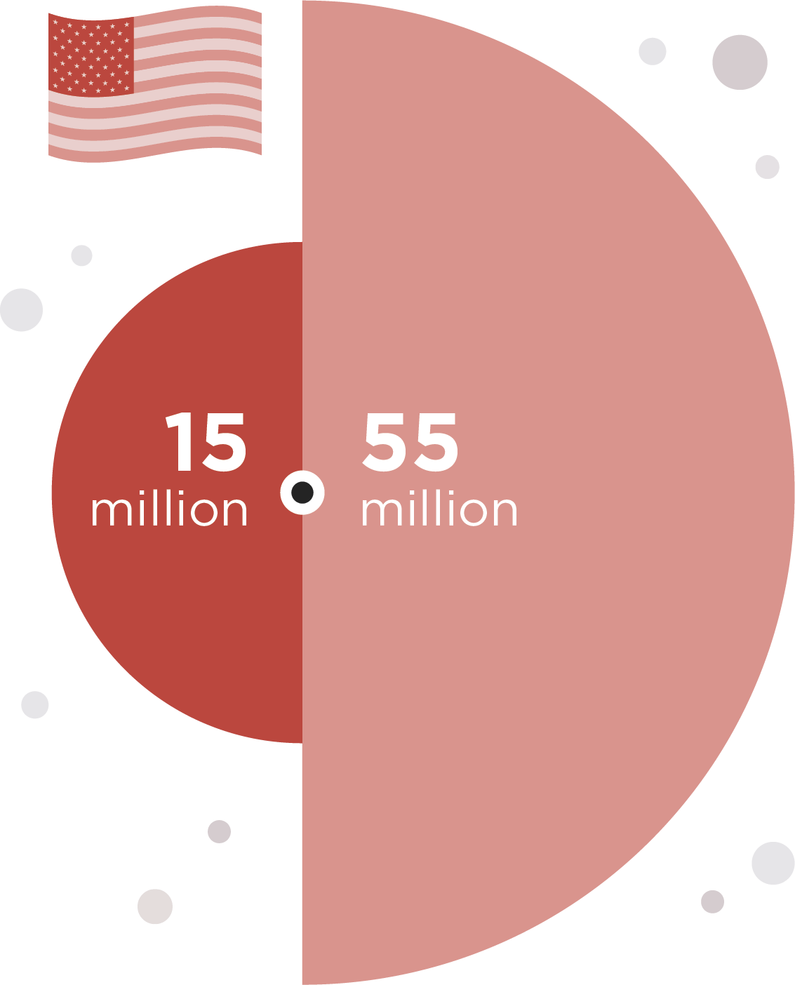 Graphic pie chart showing 15 million versus 55 million Americans age 65 and older