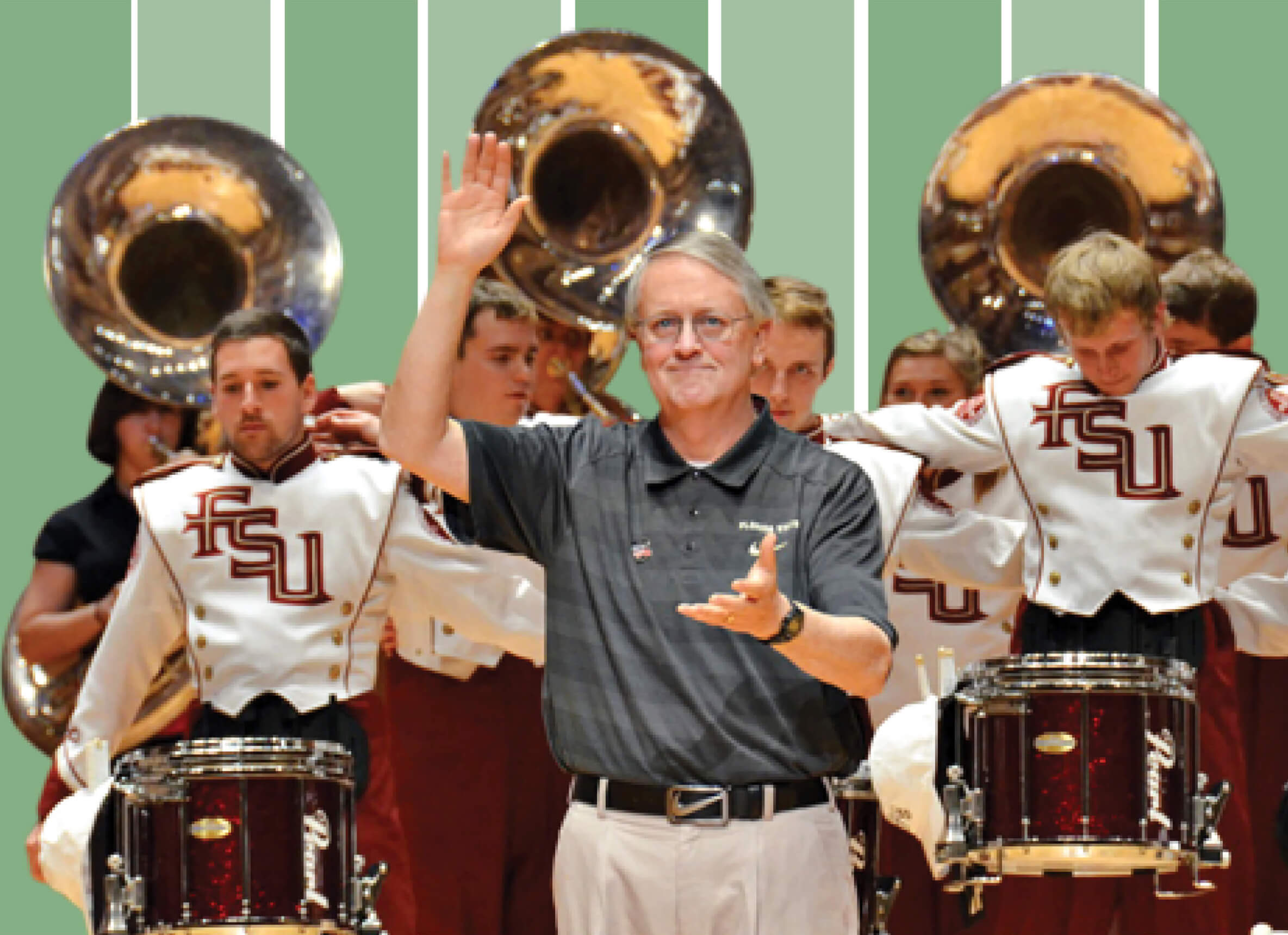 Photo of Florida State University band director Patrick Dunnigan with the band