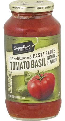 Photo of a jar of Albertsons Signature pasta sauce