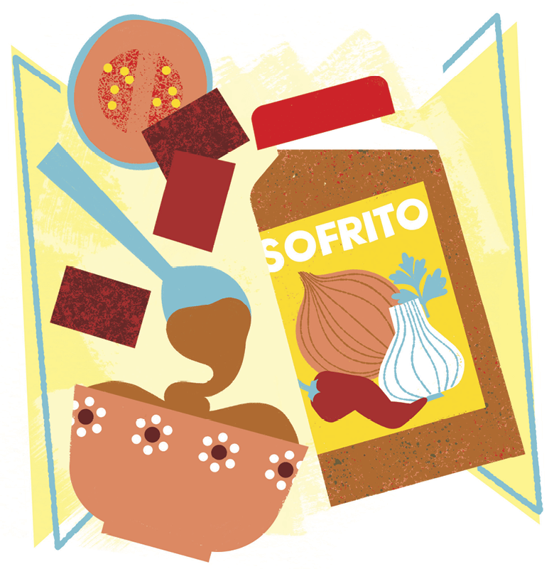 Illustration showing dulce de leche, sofrito and guava paste