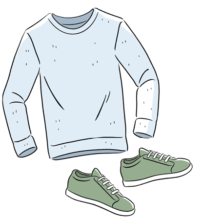 Illustration of a light blue sweater and a pair of green sneakers