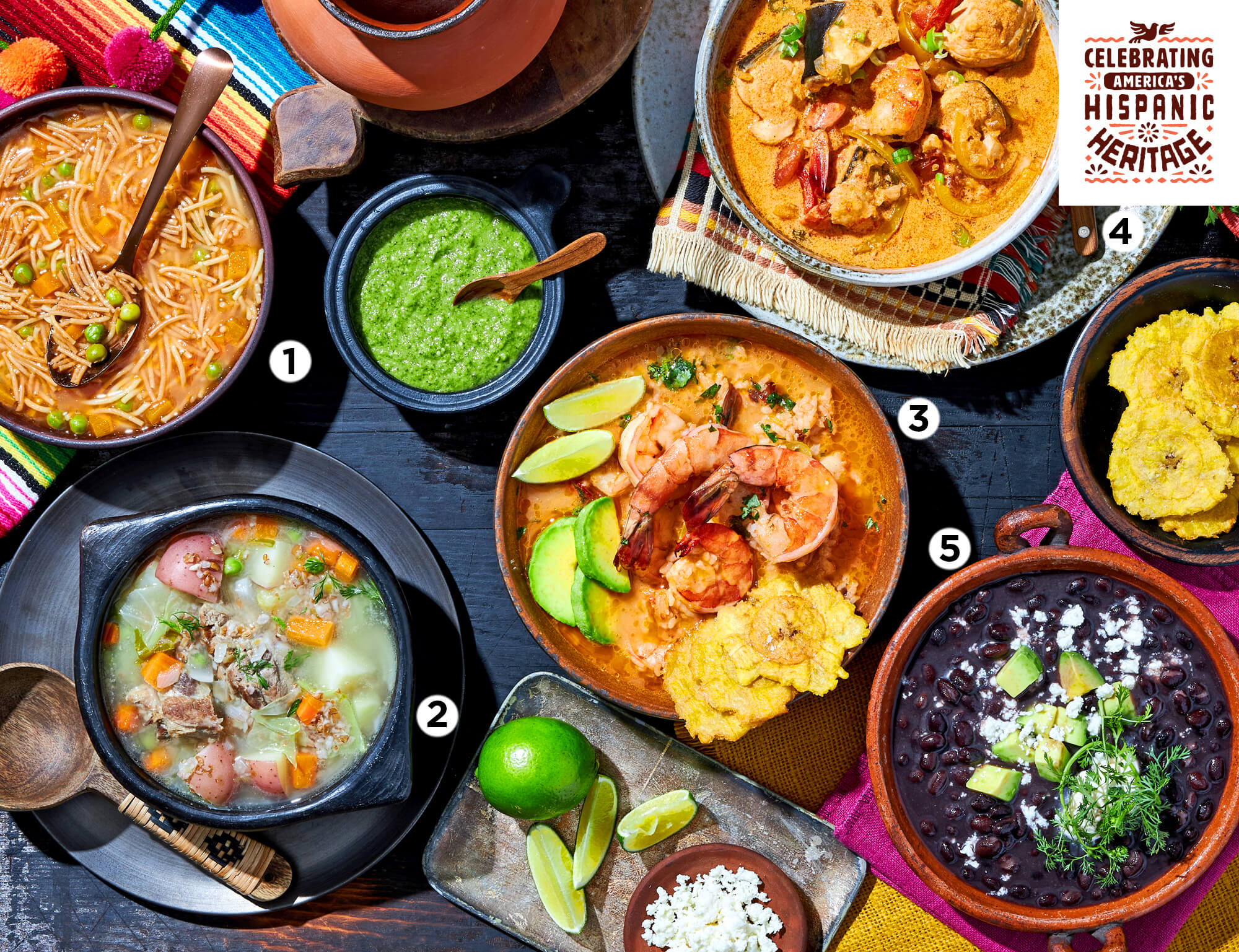 Photo showing 5 different Latin American comfort soups