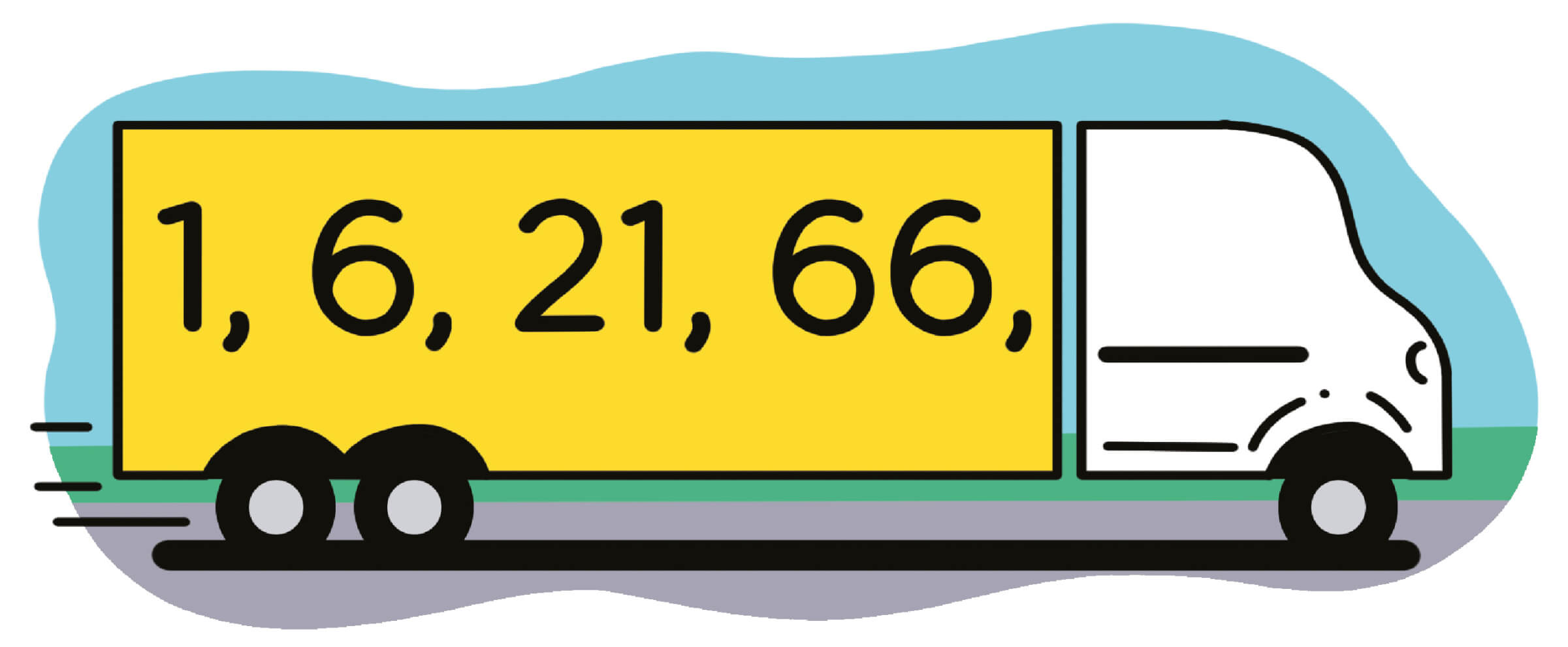 Illustration of a truck with the numbers 1, 6, 21 and 66 on the side of it