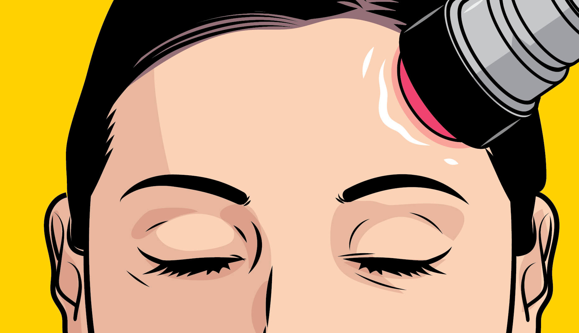 Illustration of a woman's forehead under a radio frequency tool