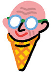 Illustration of an ice cream cone filled with an old man's head