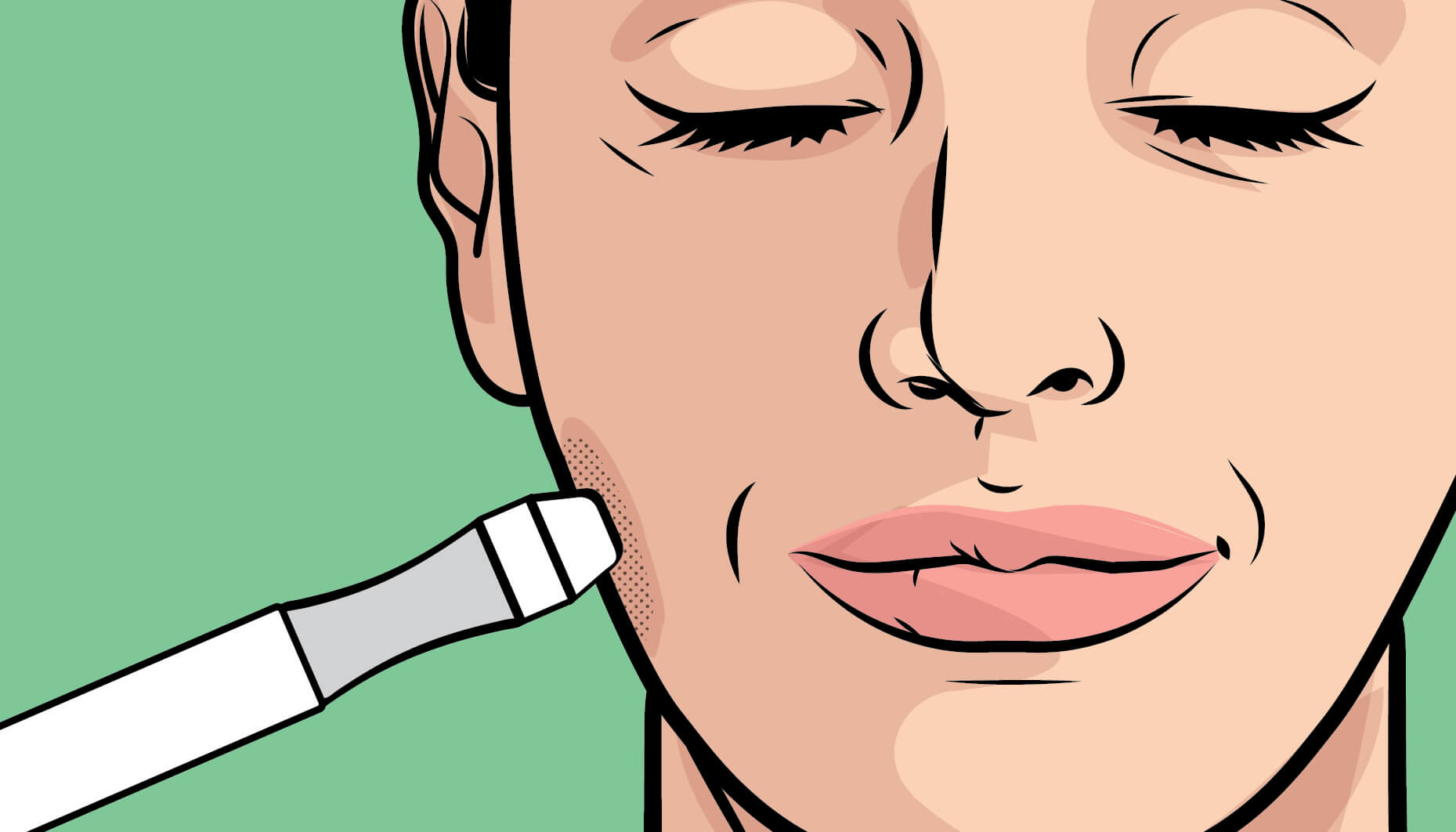 Illustration of a woman's cheek with a microdermabrasion tool