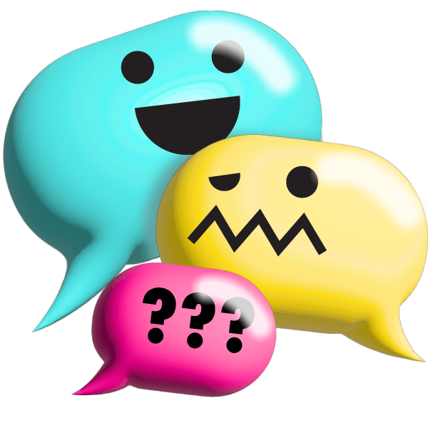 Illustration of speech bubbles with funny faces