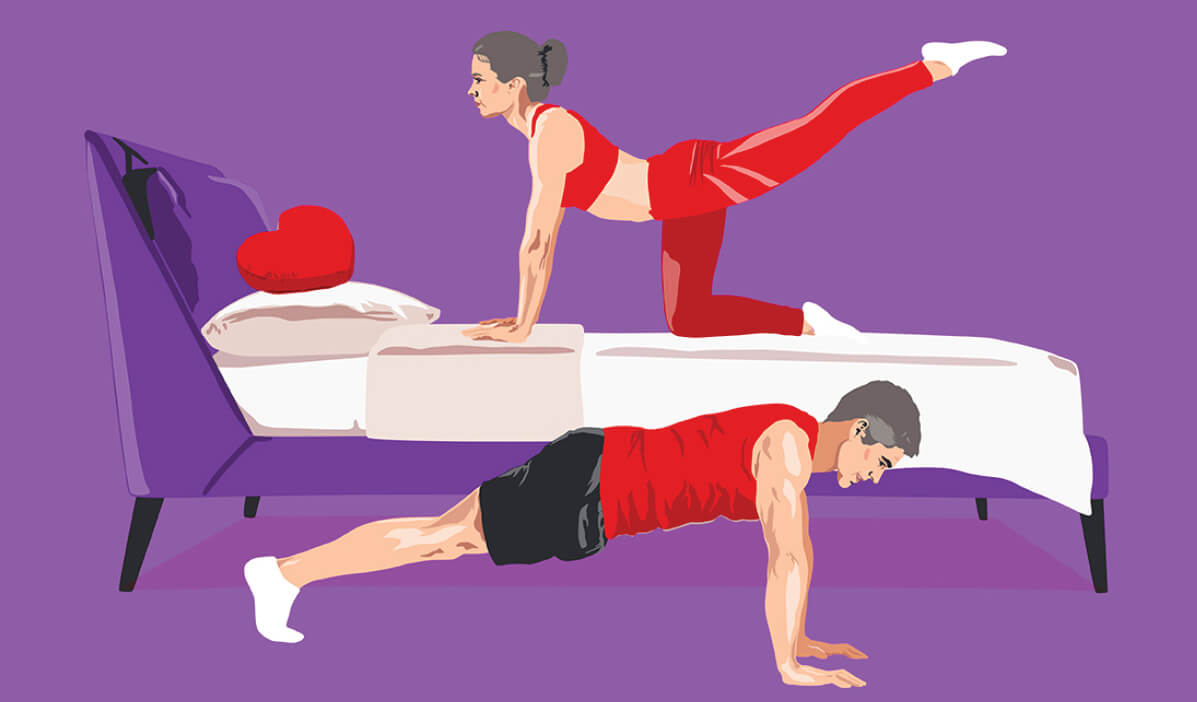 Illustration of a woman and man stretching