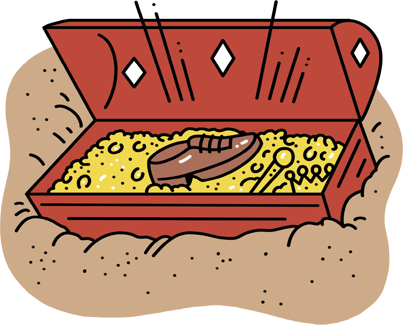 Illustration of a shoe in an open treasure chest