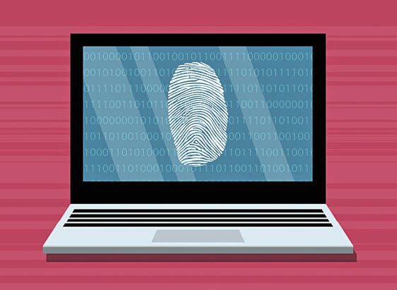 Illustration of a computer screen with a finger print on it